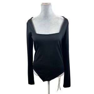 Ladies Guess Brand Black Long Sleeve Square Neck Bodysuit Size Large